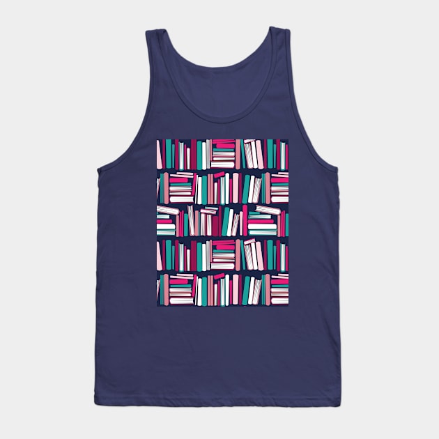 Colourful books // oxford navy blue bookshelf background teal white fuchsia carissma and pastel pink books Tank Top by SelmaCardoso